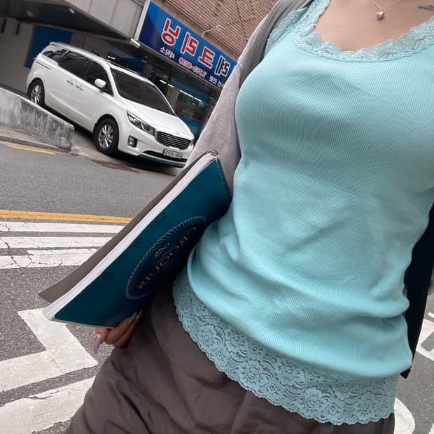 민트 레이스 나시 슬리브리스
