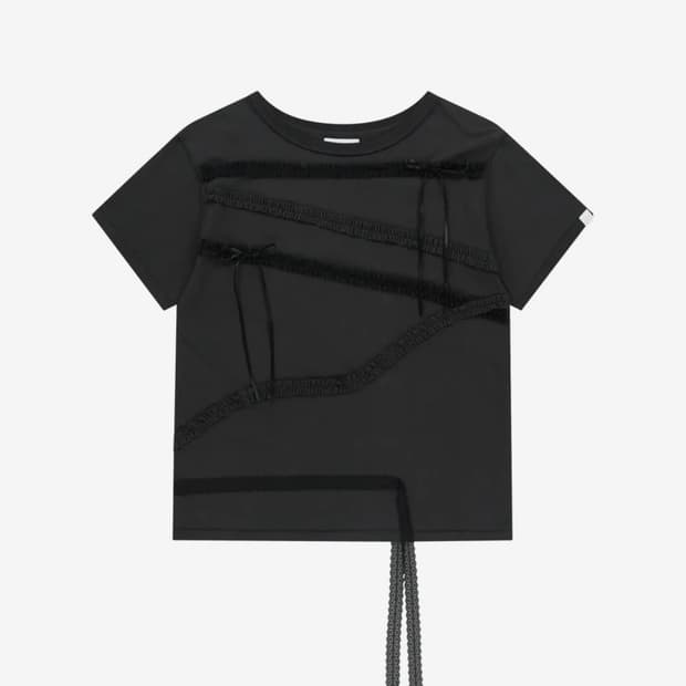 LACE STRAP OVERSIZED T-SHIRT CHARCOAL