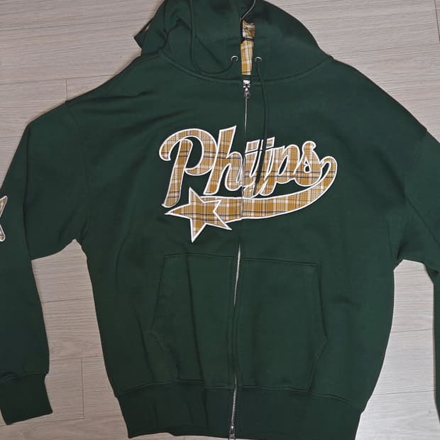 피지컬 에듀케이션 Phyps 후드집업 그린 체크 s사이즈