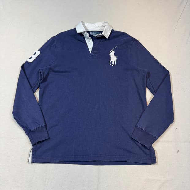 M) 폴로 랄프로렌 빅포니 럭비티 긴팔 카라티 네이비