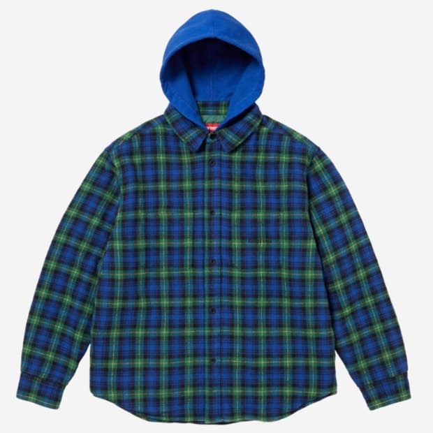 슈프림 타탄 플란넬 후드 셔츠 블루 XL