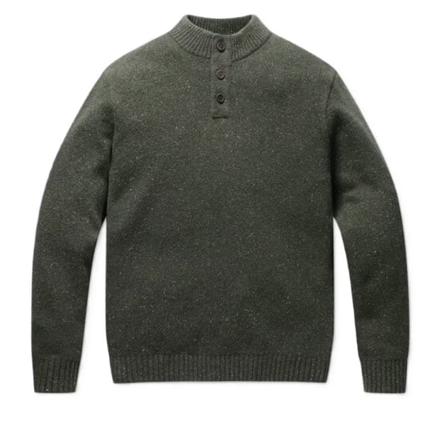 XL 시리즈 하프 버튼넥 엘보우 패치 실크 혼방 니트