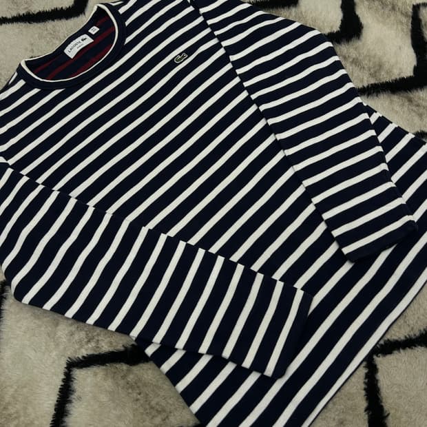 [S]라코스테 스트라이프 라운드 긴팔/짙은네이비