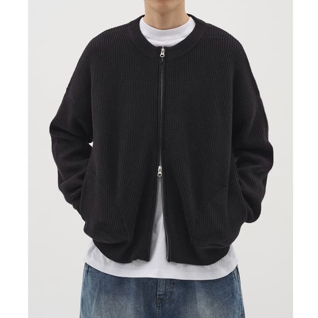 [M] 제로 라운드넥 크롭 지퍼 가디건 니트 집업