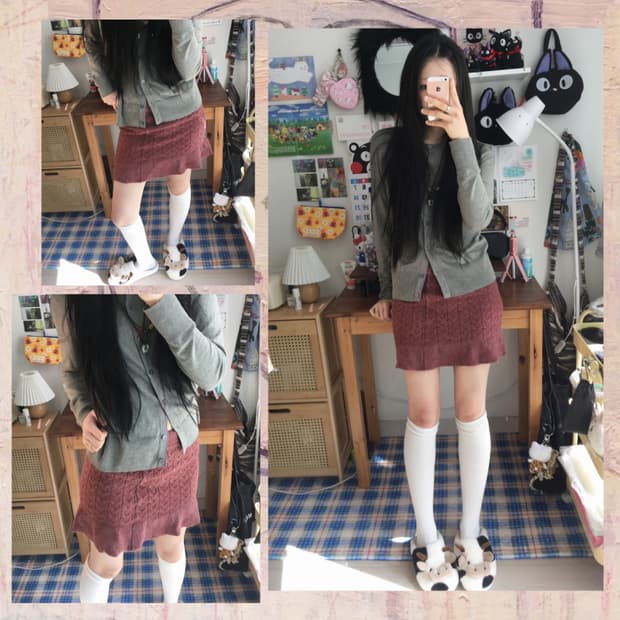 vintage cable knit ruffle skirt pink