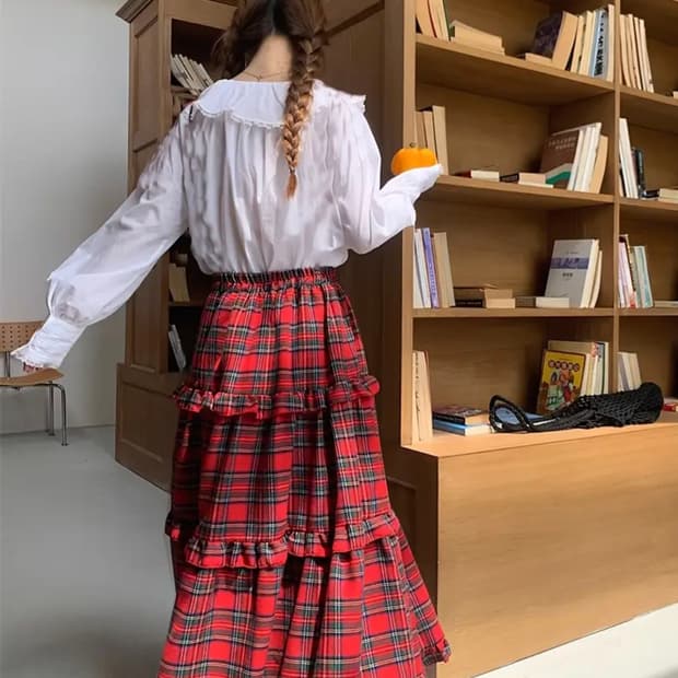 미착용) 체크 밴딩 스커트 