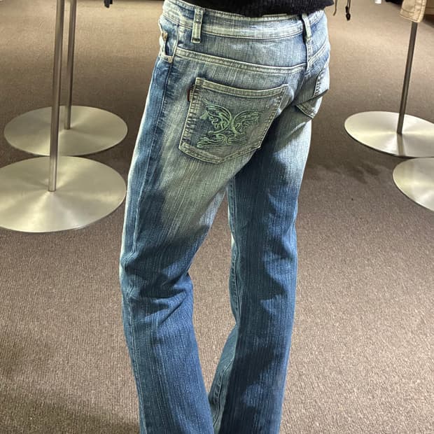 29)Japanese vintage 여성 자수 부츠컷 팬츠