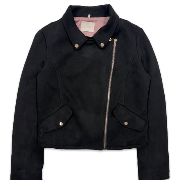 빈티지 MIIA 블랙 스웨이드 라인 라이더 자켓