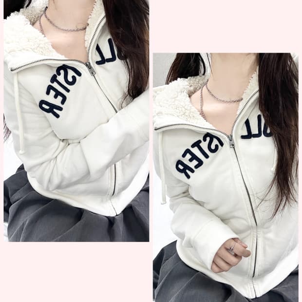 홀리스터 화이트 양털 후드집업