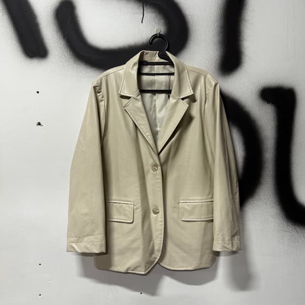 VTG 빈티지 아이보리 페이크 레더 싱글 블레이저