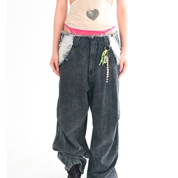 샵페어리 cut-off denim maxi pants (black)