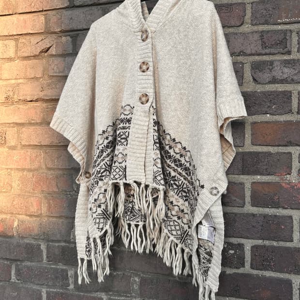 2000s 모리걸 라떼갸루 니트 후드 망토 케이프 