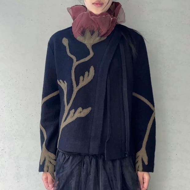 Floral embroidered art wool jacket