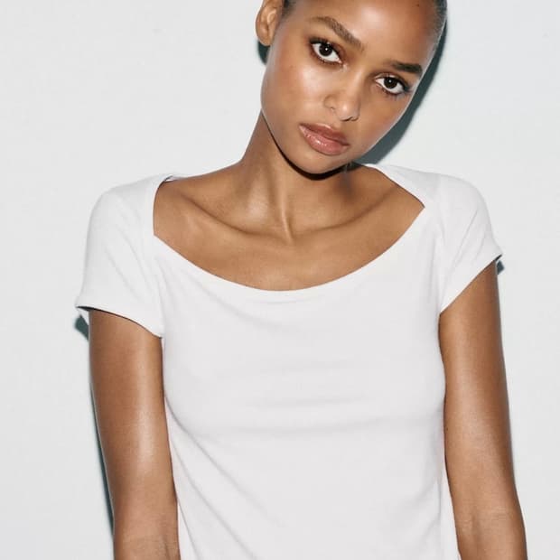 ZARA 자라 슬림 스퀘어넥 티셔츠, 자라 보트넥 티셔츠 아이보리