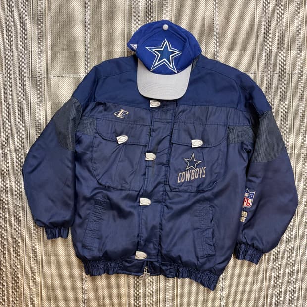 90s 달라스 카우보이 로고 애슬래틱 NFL 프로라인 푸퍼 자켓