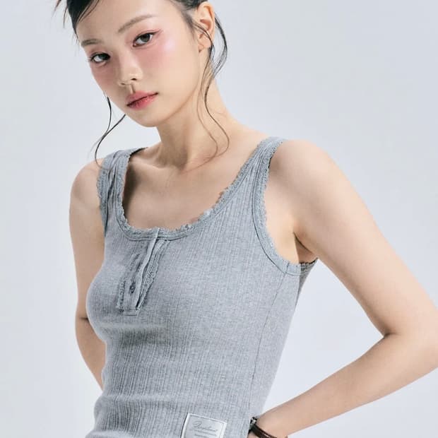 제로플래닛 켈시 버튼 슬리브리스 그레이