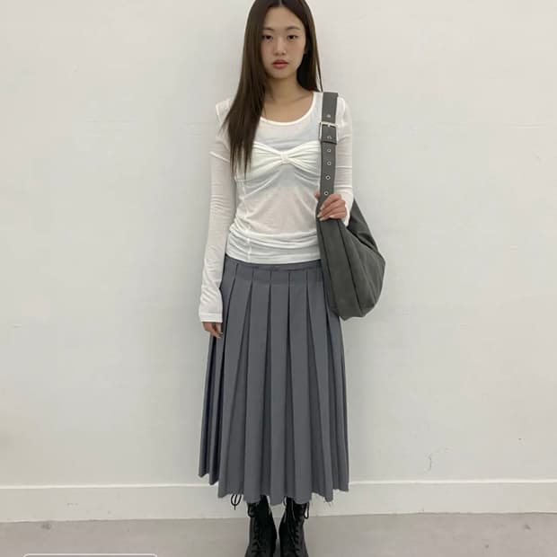 버클 플리츠 스커트 [그레이]