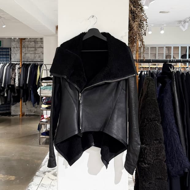 릭오웬스 블랙 시어링 램스킨 레더 바이커 자켓