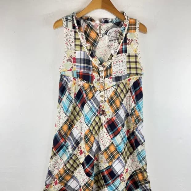 체크 패치 원피스 삽니다