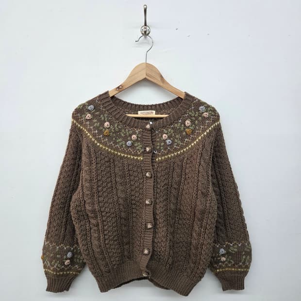 핸드메이드 플라워 자수 가디건 여m