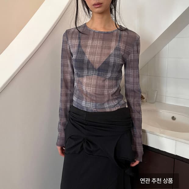 다이애그널 체크 시스루 탑