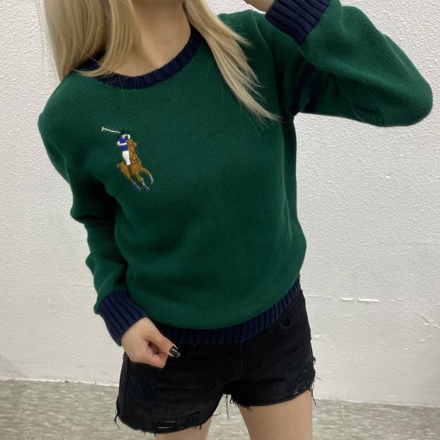 폴로 랄프로렌 옥스포드 빅포니 딥그린 니트 L
