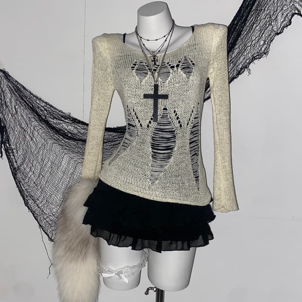 ꒰ঌ 그런지 펑크  데미지 니트 ໒꒱