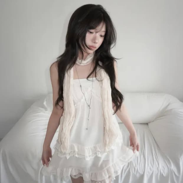 모디무드 별이 도트 쉬폰 레이스 원피스