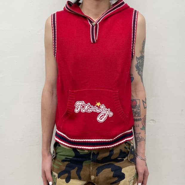 Retro Red Hoodie Knit Vest