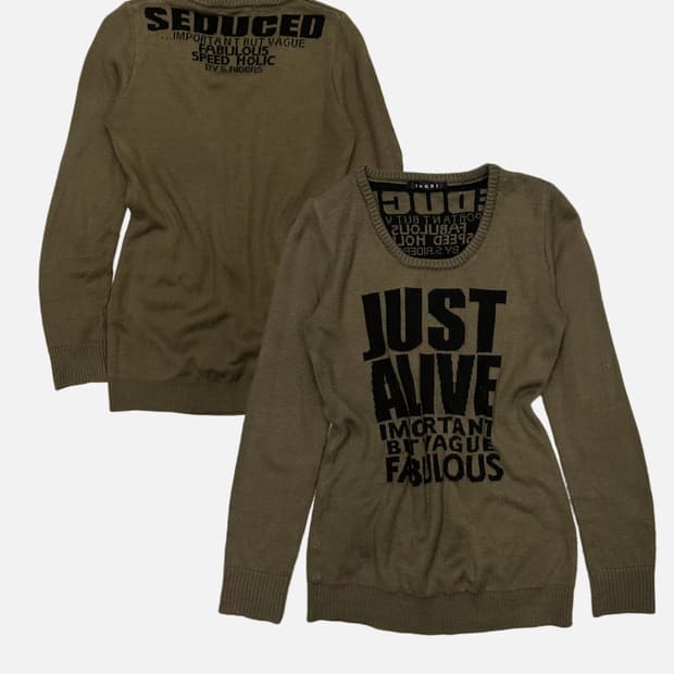 khaki jacquard lettering knit