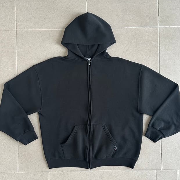 90s 빈티지 러셀 후드집업 블랙 L