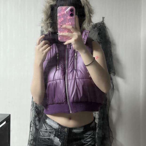 colza y2k 퍼 후드 패딩 베스트