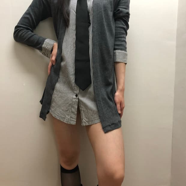 빈티지 가디건 레이어드 셔츠 원피스