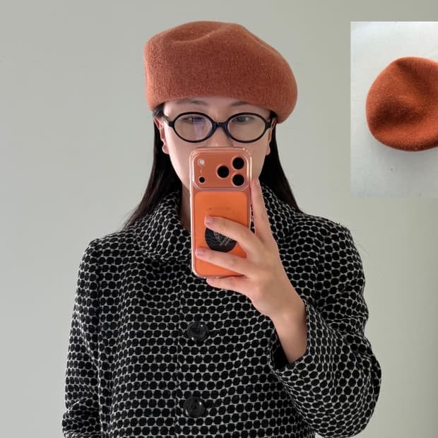 일본빈티지 울100% 오렌지 베레모