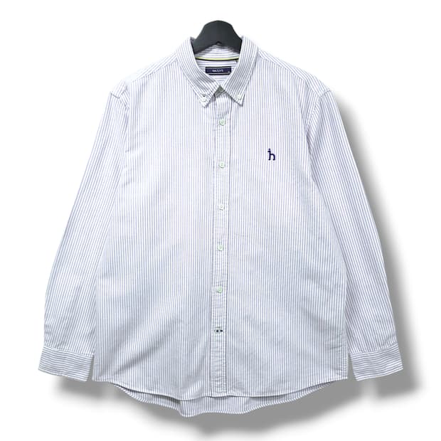 [100] 헤지스 핑크&화이트 스트라이프 버튼다운 코튼 긴팔셔츠