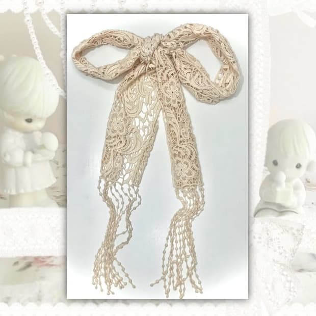 퍄뮤빈티지 레이스 크로쉐 리본 스카프 모리걸하구미라떼갸루로걀페어리공겜