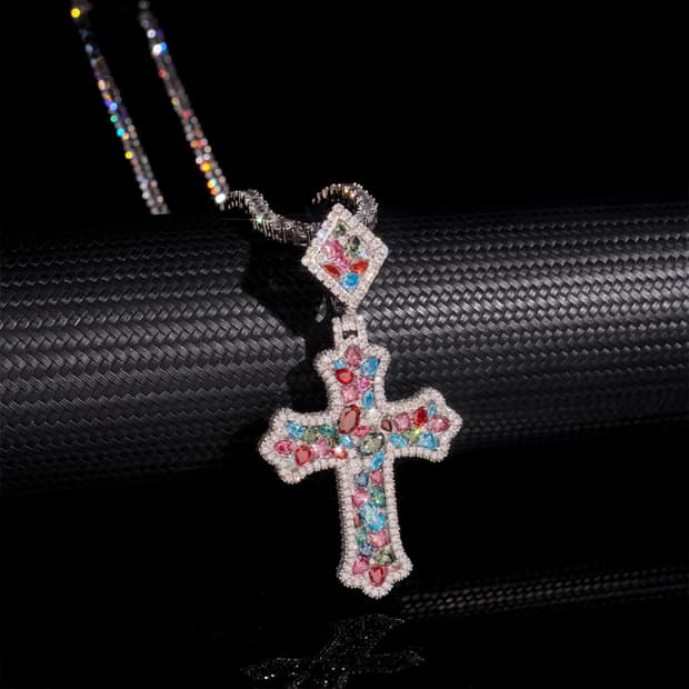 Oceanora 모아사나이트 크로스 펜던트 - 925 실버