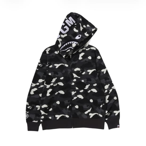 (새상품) 베이프 시티 카모 샤크 풀 집 후드 블랙 L