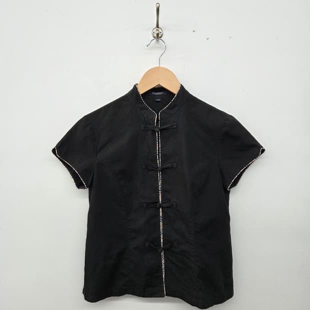 버버리 블랙 차이나 카라 반팔 셔츠 여s