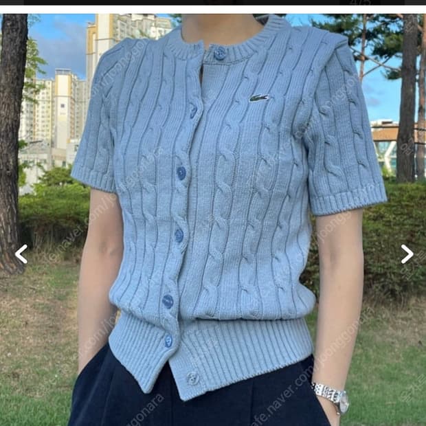 (정품) 라코스테 케이블 니트 반팔 가디건 36