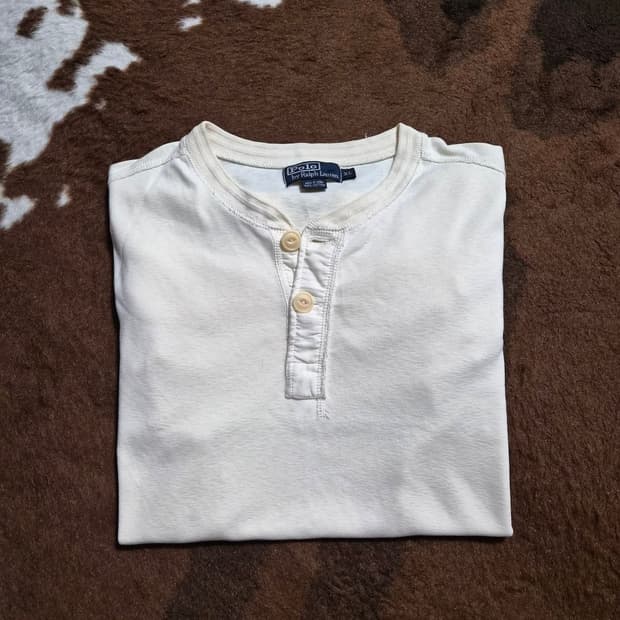 폴로 랄프로렌 남성용 아이보리 컬러 헨리넥 상의(XL)