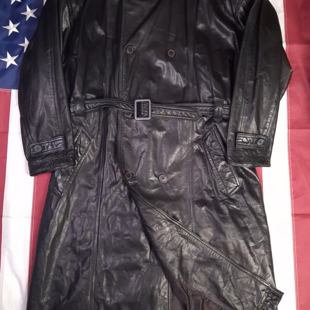 80'일본판 하라주쿠 리얼레더 더블 트렌치코트