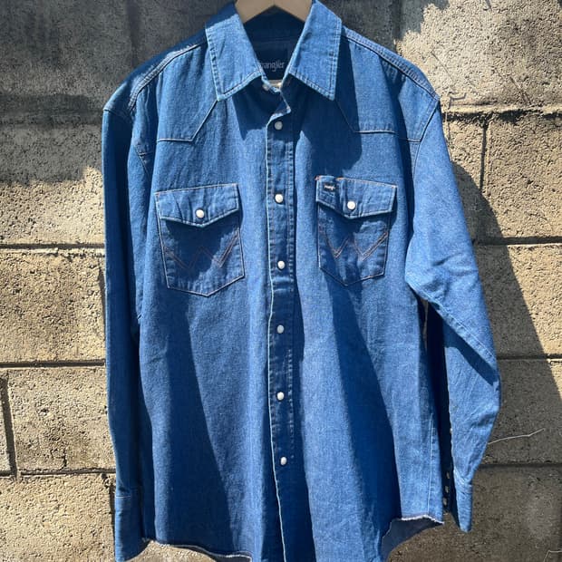 빈티지 Wrangler 데님 웨스턴 셔츠 L