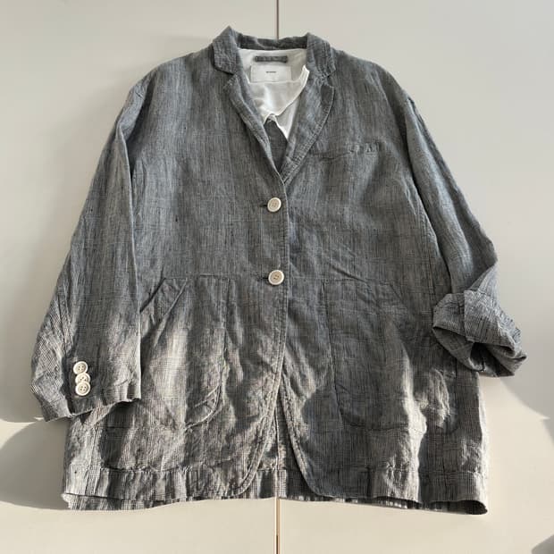 비이커 체크 여성용 린넨 100% 블레이저 자켓