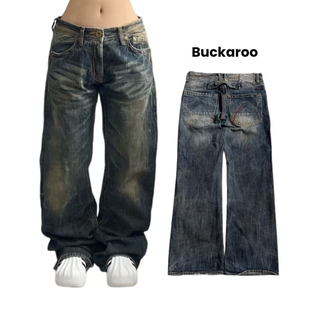 버커루 새깅 신치백 워싱 와이드 데님팬츠