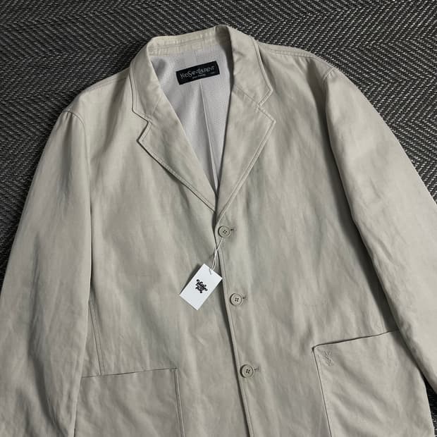 90s 입생로랑 자수로고 아카이브 치노 블레이저 자켓 y 3299