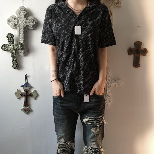 Dyed printing hood zip up