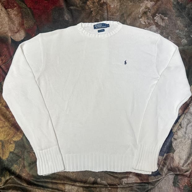 폴로 랄프로렌 빈티지 스몰 포니로고 화이트코튼니트 M