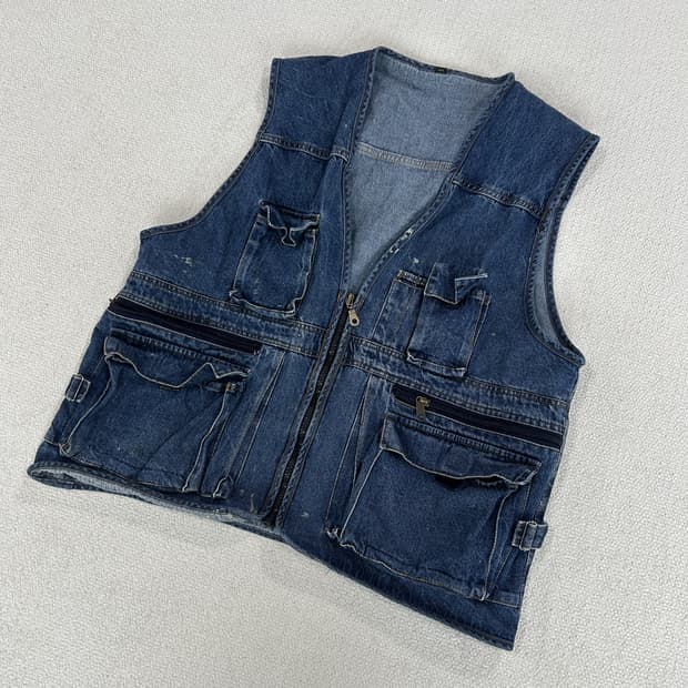Vtg y2k 데님 베스트 포켓 자켓 m