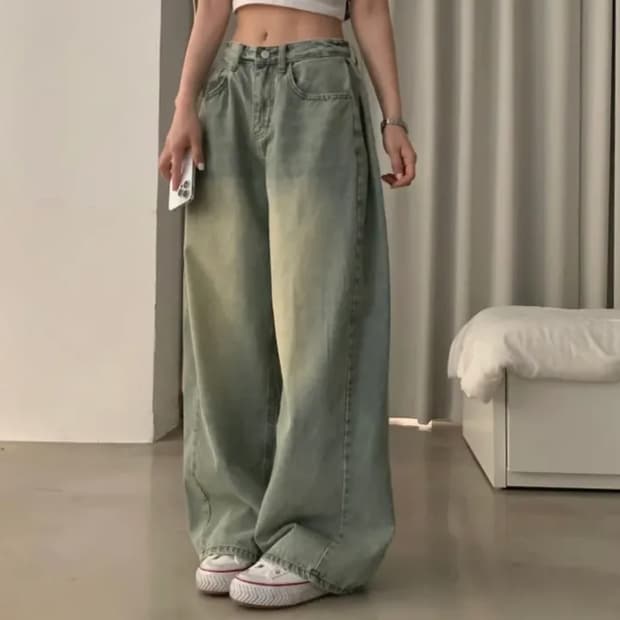 허얇골넓핏) 항아리핏 핀턱 데님 팬츠 상품이미지1